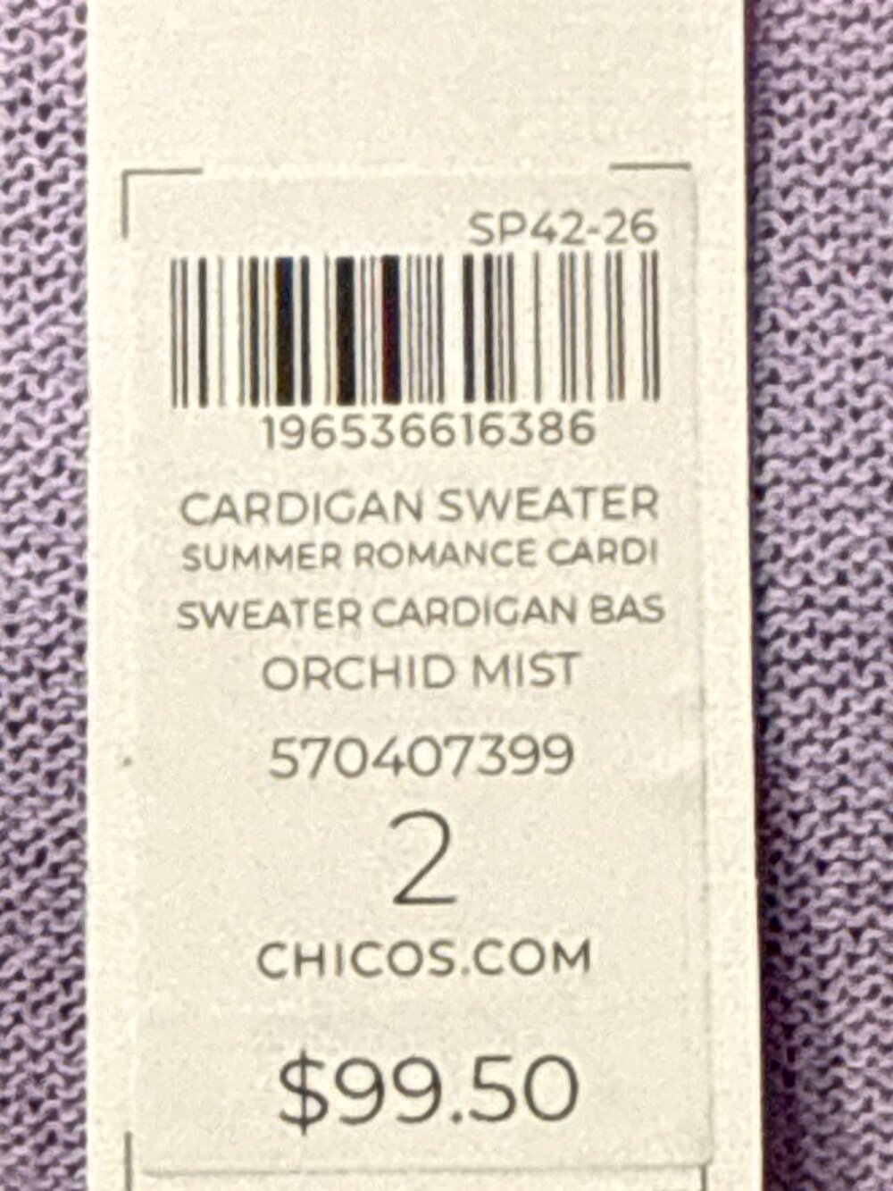 Chicos New Open Front Cardigan Sweater Orchid Mist Size 2 (L) Cotton/Nylon Blend - Picture 2 of 8